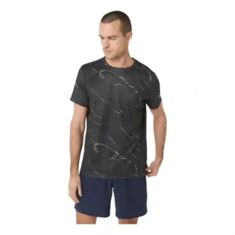 Haut à manches courtes imprimé motif Suminagashi « Graphite Grey »
