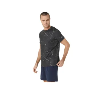 Haut à manches courtes imprimé motif Suminagashi « Graphite Grey »
