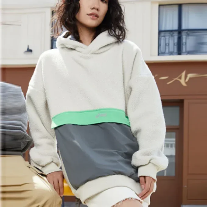 Sweat à capuche Sherpa color block « Beige »